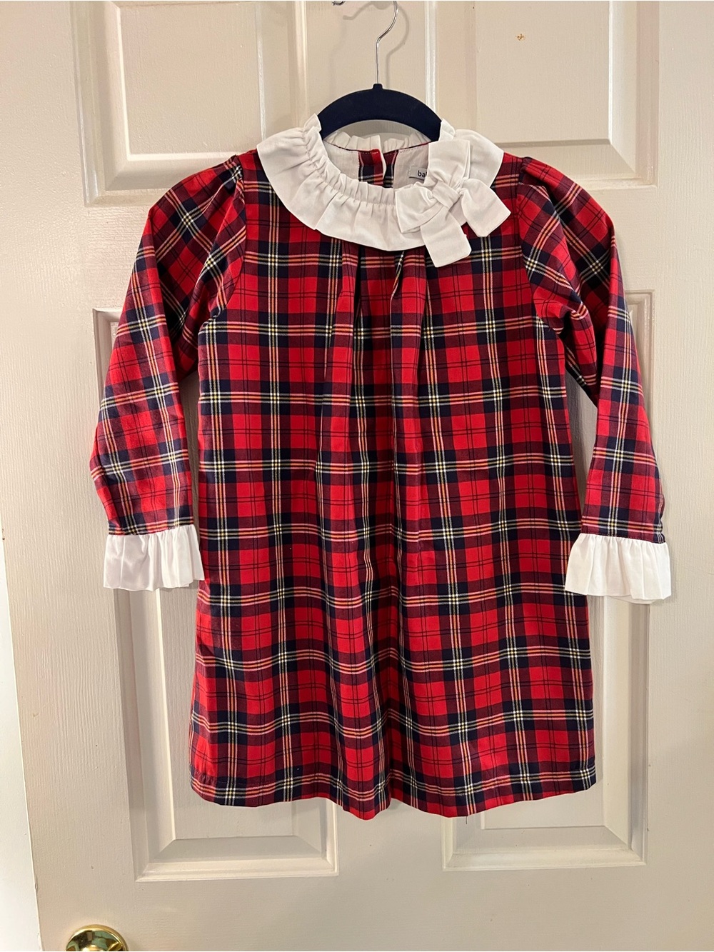 Babidu Red Plaid Dress with White Ruffle Collar